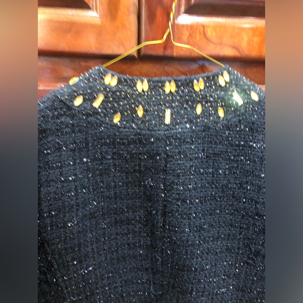 NWT Chico’s & Kasper Black Tweed Skirt Suit Sz M Gold Embellished Jacket Career - Picture 10 of 16